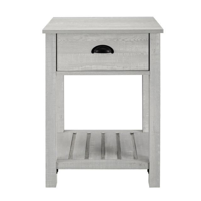June Rustic Farmhouse Square Nightstand with Lower Shelf Stone Gray - Saracina Home