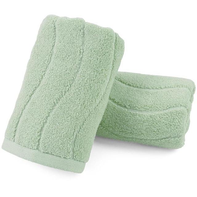 Hand Towels 2 Pack - Light Green Wavy Striped Hand Towels for Bathroom, 100% Natural Cotton Soft Absorbent Decorative Towels, 13x29 Inches