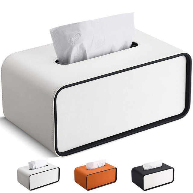 GORESE Rectangle kleenexs Box Cover, PU Leather Tissue Box Cover Holder, Decorative Tissue Covers Tissue Box Holder for Bathroom Bedroom Living Room Office, Cream White