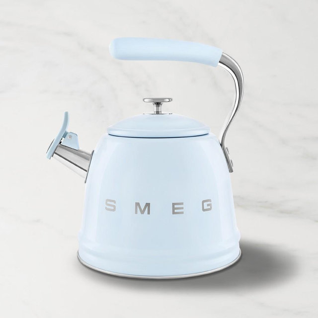 SMEG Stainless-Steel Whistling Tea Kettle, 2 1/2-Qt., Pastel Blue