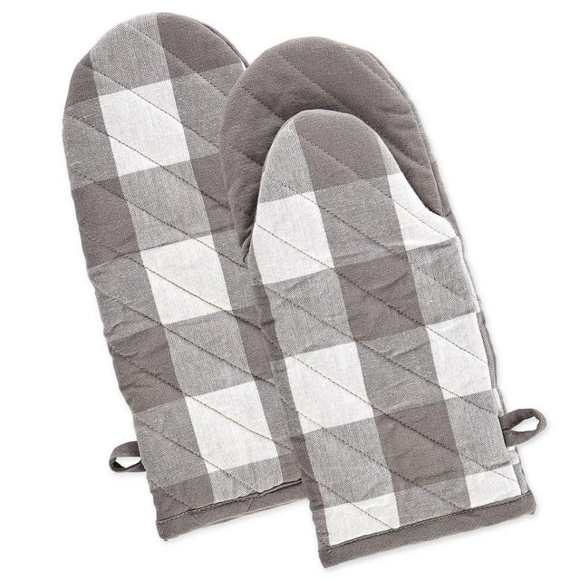 2pk Cotton Buffalo Check Oven Mitt Set Gray/White - Design Imports