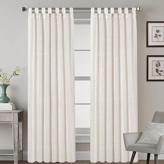 2 Pack Ultra Luxurious Solid High Woven Linen Elegant Curtains 7 Tab Top Breathable and Airy Drapes for Bedroom / Livingroom - 52 by 96 Inch, Set 2 Panels, Natural