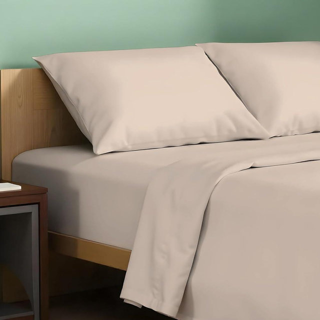TEXAS LINEN CO. 100% Organic Cotton Queen Percale Sheet Set - Taupe Cotton Percale Sheets Queen, 4 Piece Percale Sheets Queen Size, Crisp, Cooling Sheets, 16" Deep Pocket Hotel Sheets Queen Size