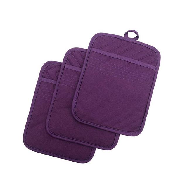 Anyi Pot Holders and Oven Mitts 7" X 9" Heat Resistant Cotton Pocket Pot Holder Set Feature of Non Slip Kitchen Hot Pad Oven Mitts, 3-Pack Purple