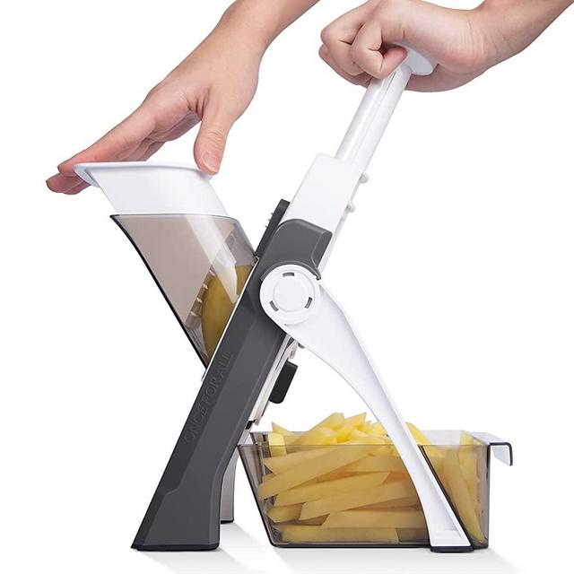 Safe Mandoline Slicer for Kitchen, Professional Vegetable Chopper With Container, Onion Chopper/Potato Slicer, More with 30+ Presets & Thickness Adjuster, Faster Food Chopper Gadgets - Gray
