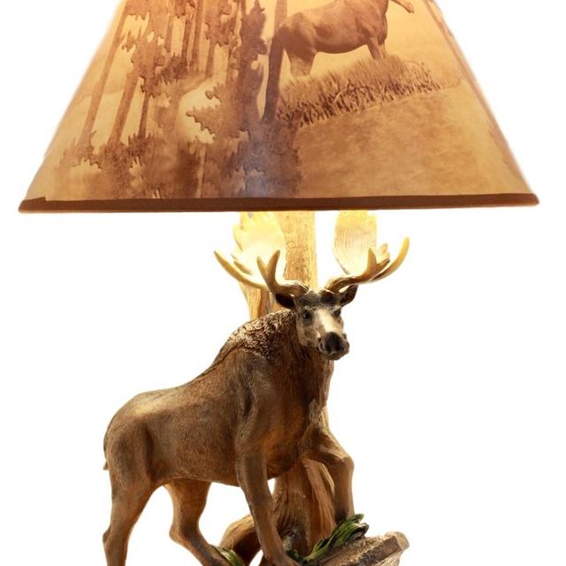 Ebros Gift Wildlife Nature Bull Moose Grand Elk Desktop Table Lamp With Nature Printed Shade Home Decor 20"Tall