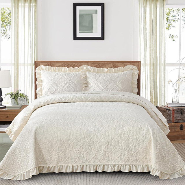 DJY California King Quilt Bedding Set, Beige Lightweight Soft Bedspread Coverlet, Basket Weave Quilted Blanket Thin Quilt Bed Cover for All Season - 3 Piece (1 Quilt, 2 Pillow Shams)
