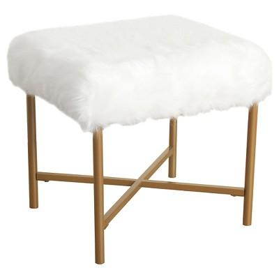Faux Fur White Stool - HomePop