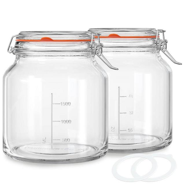 Qianfenie 2 Pack 79oz Glass Jar with Lid(2350ML), 0.6 Gallon Mason Jars Wide Mouth with Airtight Lid, Glass Pickle Jar for Food Storage, Cookies, Pickling, Kombucha(Includes 2 Spare Seals)