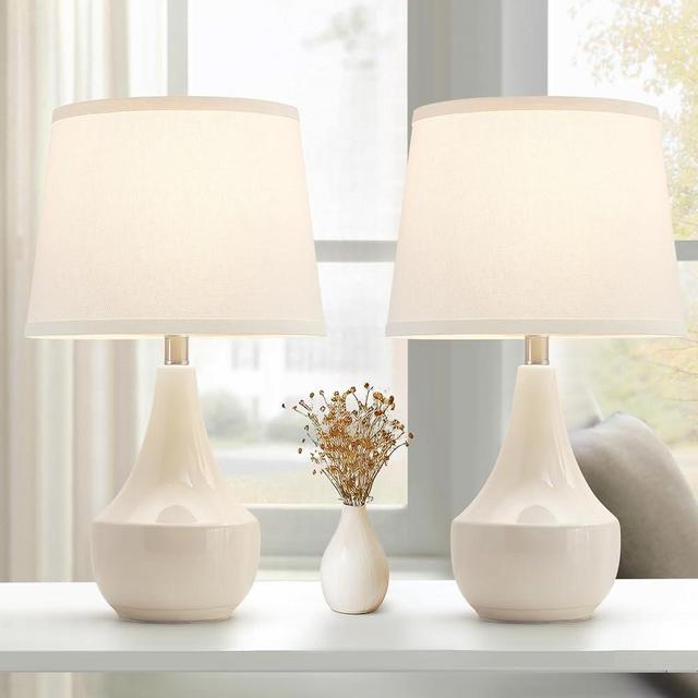 GyroVu Table Lamp Set of 2, 18.63” Ceramic Table Lamp Classic Beside Lamps Nightstand Lamp Modern Table Lamp for Living Room, Bedroom & Office Rocker Swtich Cream-LED Bulbs Included
