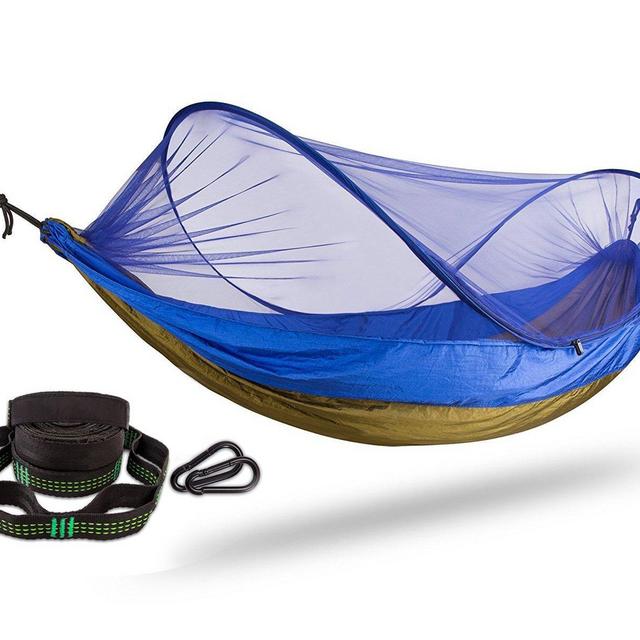 FiveJoy Pop Up Mosquito Net Camping Hammock with Tree Straps and Carabiners - Easy Set Up, Protection from Bugs Insects Ticks - Lightweight, Durable, Portable for Hiking, Beach, Backyard, Outdoors