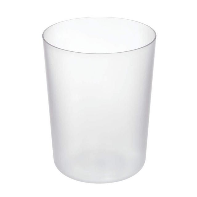 iDesign Finn Round Plastic Trash, Compact Waste Basket Garbage Can for Bathroom, Bedroom, Home Office, Dorm, College-Clear/White