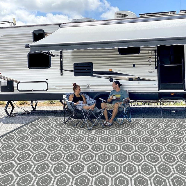 fifame Outdoor Camping Rugs Patios Clearance Plastic Straw Rug Weatherproof Reversible Mats, Large Floor Mat for RV, Backyard, Deck, Picnic, Beach, Trailer, Camping