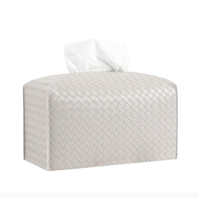 Tissue Box Cover Rectangle PU Leather Tissue Holder Facial Tissue Case Paper Organizer Dispenser for Bathroom, Vanity, Countertop, Tabletop, Car, Office, Griege