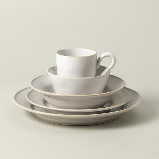 Costa Nova Ceramic Stoneware 5-Piece Place Setting Service for 1 - Beja Collection, White & Cream | Microwave & Dishwasher Safe Dinnerware Set | Food Safe Glazing | Restaurant Quality Tableware
