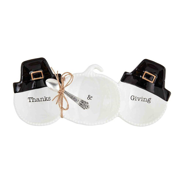 Mud Pie Pilgrim Tidbit, dish 5" x 11" | spoon 3 1/2", White