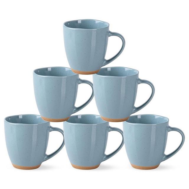 AmorArc 12oz Ceramic Coffee Mugs set of 6, Stylish Coffee Mugs with Rustic Terracotta Underside for Latte/Cappuccino/Milk/Cocoa, Dishwasher&Microwave Safe, Stone Blue