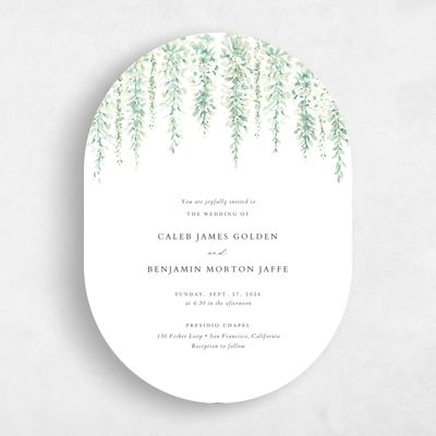 Green Oval Wedding Invitation - Portree Portrait