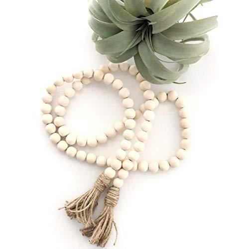 LSKY Wood Bead Garland Rustic Tassels Farmhouse Beads for Farmhouse Wall Hanging Decor (1 Pack)