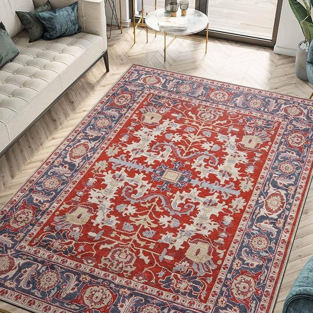 Keen Home Design 5x7 Rug - Machine Washable Area Rug with Non-Slip Backing, Ideal for Living Room, Dining Room, Bedroom - Vintage, Easy Clean, Durable, Low Pile Rug - (5' x 7')
