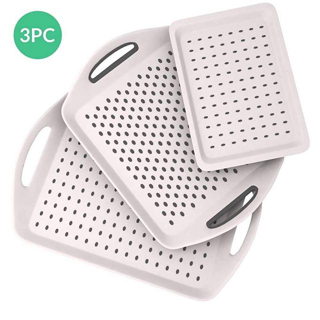 Bravi 3PC Anti-slip Food Serving Tray with handles 17.9" + 15.7" + 13" Dinner trays for lap + small drink tray | Breakfast tray | Bed tray | Food tray | Trays for eating