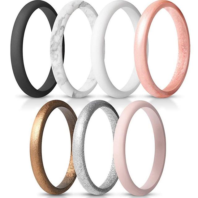 ThunderFit Women's Thin and Stackable Silicone Rings Wedding Bands - 2.5mm Width - 1.8mm Thick