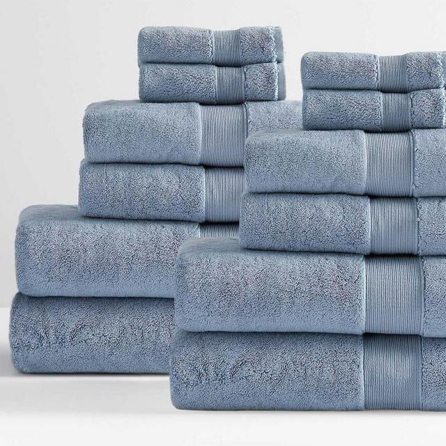 Light Blue Classic Organic Washcloth Hand and Bath Towel, Set of 12