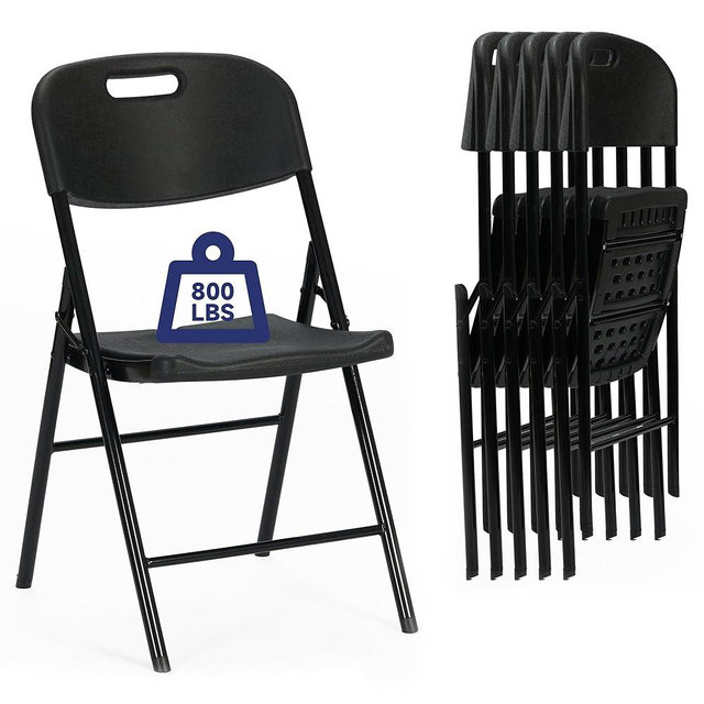 Winlice 6 Pack Thicker 800 LBS Black Folding Chairs, Commercial Grade Folding Chair, Foldable Chairs for Events