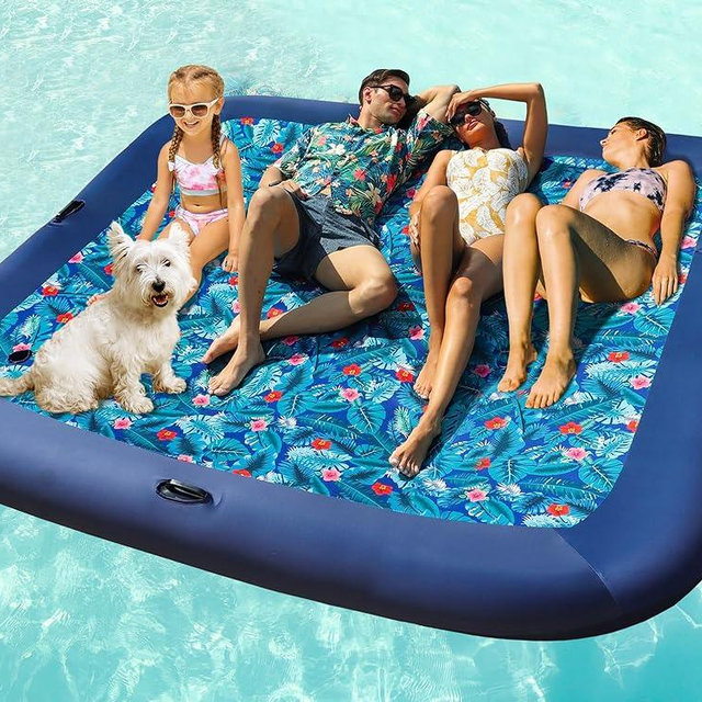 FindUWill Oversized Pool Float Lounge, 72" X 37" Extra Large Fabric-Covered Pool Floats for Adults, Inflatable Contour Lounger with Headrest Ultra-Comfort Cooling Pool Raft (XL, Monstera)