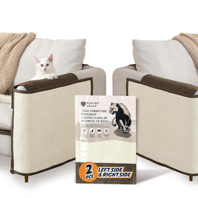 Panther Armor Sisal Scratching Mats for Cats [2pcs of Left & Right Arm in Brown] Furniture Protector from Cat Scratch - Scratch Pads - Couch Covers