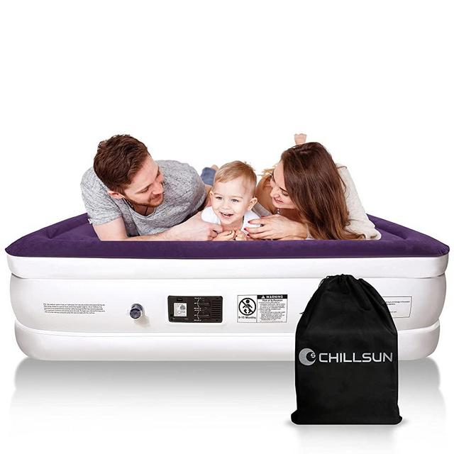 CHILLSUN Queen Air Mattress with Built-in Pump - Best Inflatable Airbed Luxury Double High Inflatable Bed Blow Up Bed for Home Portable Camping Travel, 80x60x18in, 650lb MAX