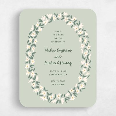 Green Rounded Wedding Save the Date - Marguerite Portrait
