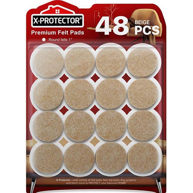 Felt Furniture Pads X-PROTECTOR - 48 Premium Felt Pads Floor Protector Beige - Chair Felts Pads for Furniture Feet Wood Floors - Best Furniture Pads for Hardwood Floors - Protect Your Wood Floors!