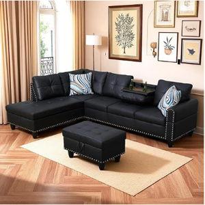 Leather 3-Piece L-Shaped Couches for Living Room