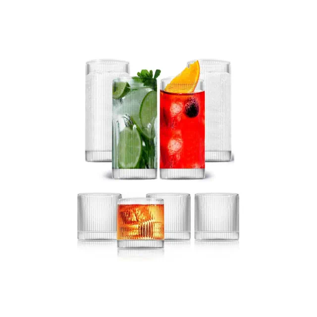 LEMONSODA Vintage Line Tumblers Lowball & Highball Glass Set - 8 Piece Elegant Glassware