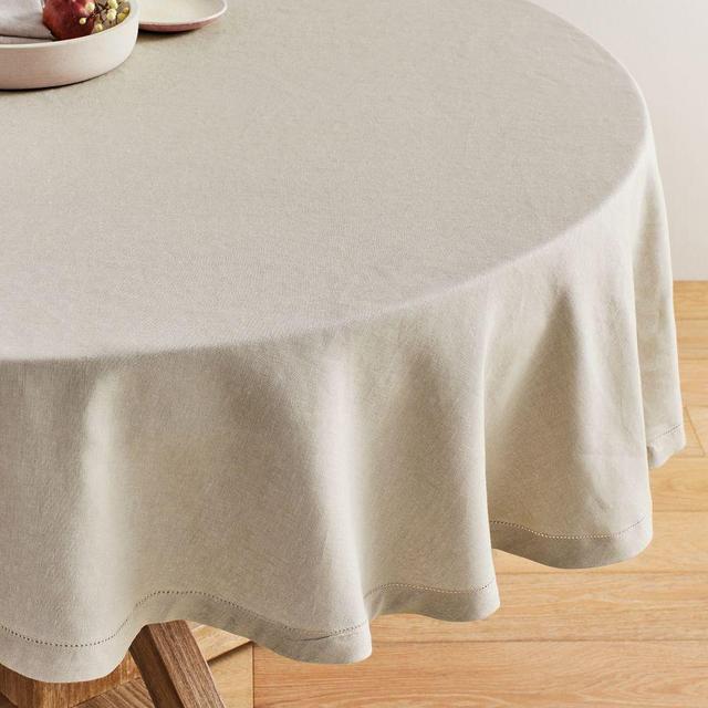 Belgian Linen Round Tablecloth, 90" - Dark Flax