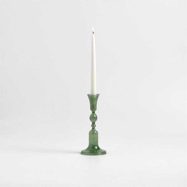 Milano Medium Green Glass Taper Candle Holder 9.3"