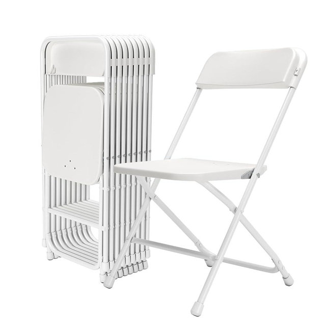 QUJEON Folding Chairs 10 Pack,White Plastic Folding Chairs for Indoor Outdoor,Portable Stackable Commercial Seat with Steel Frame 350lb.Capacity for Party Events Wedding Dining Picnic Office