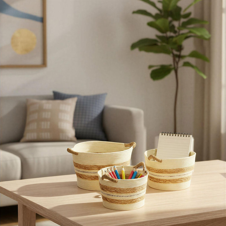 Household Essentials, Handwoven Corded Paper & Cattail 3-Piece