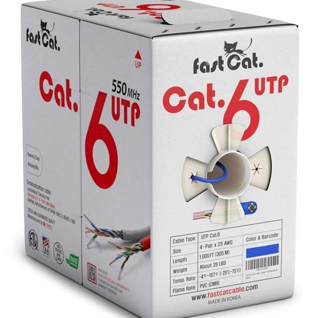 fast Cat. Cat 6 Ethernet Cable 1000ft (Blue) - 23 AWG, CMR, Insulated Solid Bare Copper Wire Cat 6 Cable with Noise Reducing Cross Separator - 550MHZ / 10 Gigabit Speed UTP LAN Cat6 Cable 1000ft - CMR