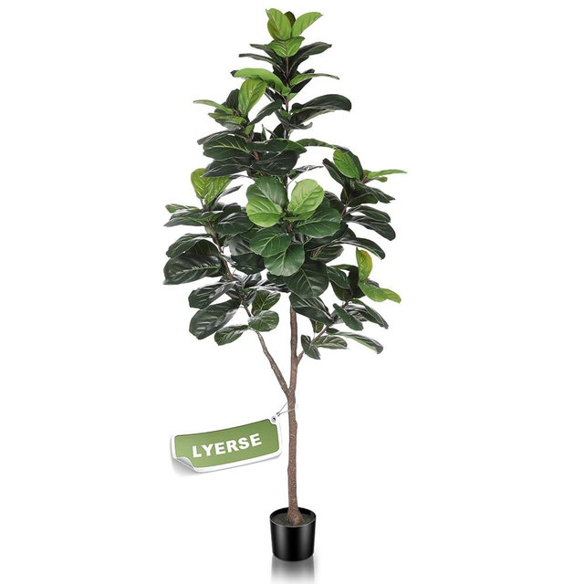 LYERSE Artificial Fiddle Leaf Fig Tree - 6.5ft Faux Ficus Lyrata Plant with 108 Fiddle Leaves Fake Fig Silk Tree in Pot Artificial Tree for Indoor Outdoor House Home Office Perfect Housewarming Gift