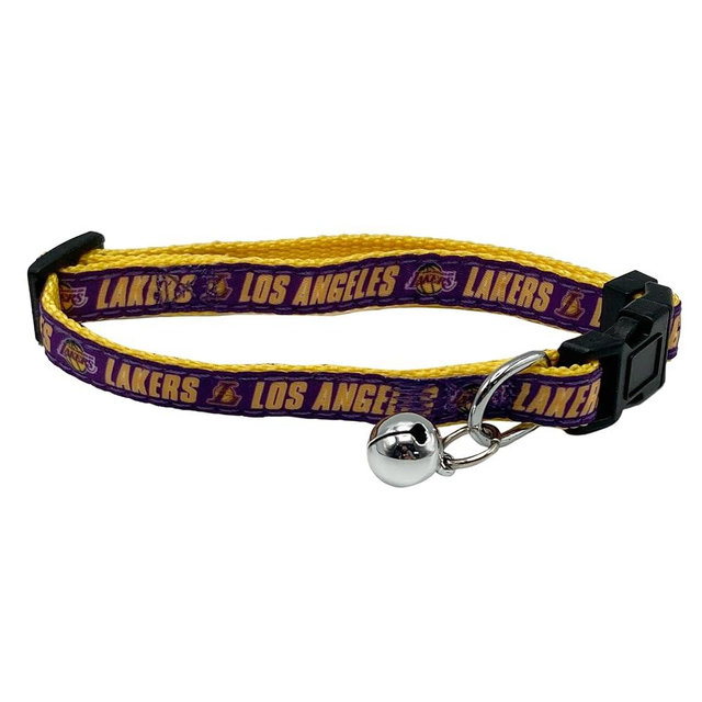 Pets First Old Version- NBA CAT Collar Los Angeles Lakers Satin Cat Collar Basketball Team Collar for Dogs & Cats. A Shiny & Colorful Cat Collar with Ringing Bell Pendant