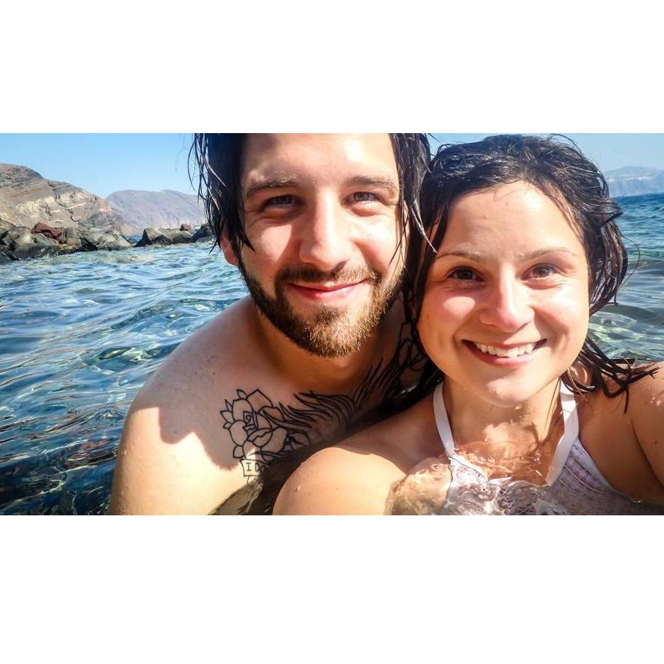 Swimming near Amoudi Bay in Santorni, Greece