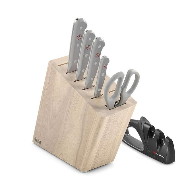 WÜSTHOF Gourmet Grey 7-Piece Knife Block Set, White Wash