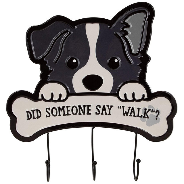 Northlight Did Someone Say "Walk"? Dog Metal Wall Organizer - 13" - Black and Cream