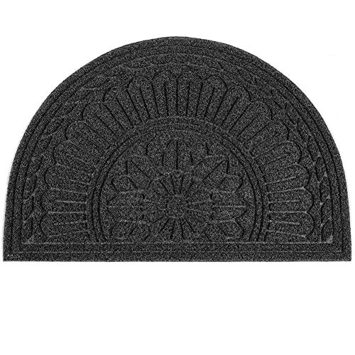 MIBAO Half Round Doormat, 24 x 36 Non Slip Durable Welcome Door Mats, Boots Scraper Mats Indoor Outdoor Rug, Low-Profile Semicircle Door Mats for Entry, Garage, Patio, Heavy Duty, Easy Clean, Black