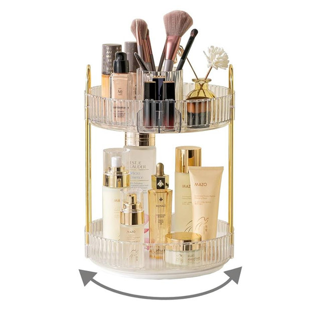 360 Rotating Makeup Organizer,2 Tier Large Capacity Make Up Organizers and Storage,Skincare Perfume Vanity Organizers,Bathroom Cosmetics Storage Organizer Countertop(Clear)