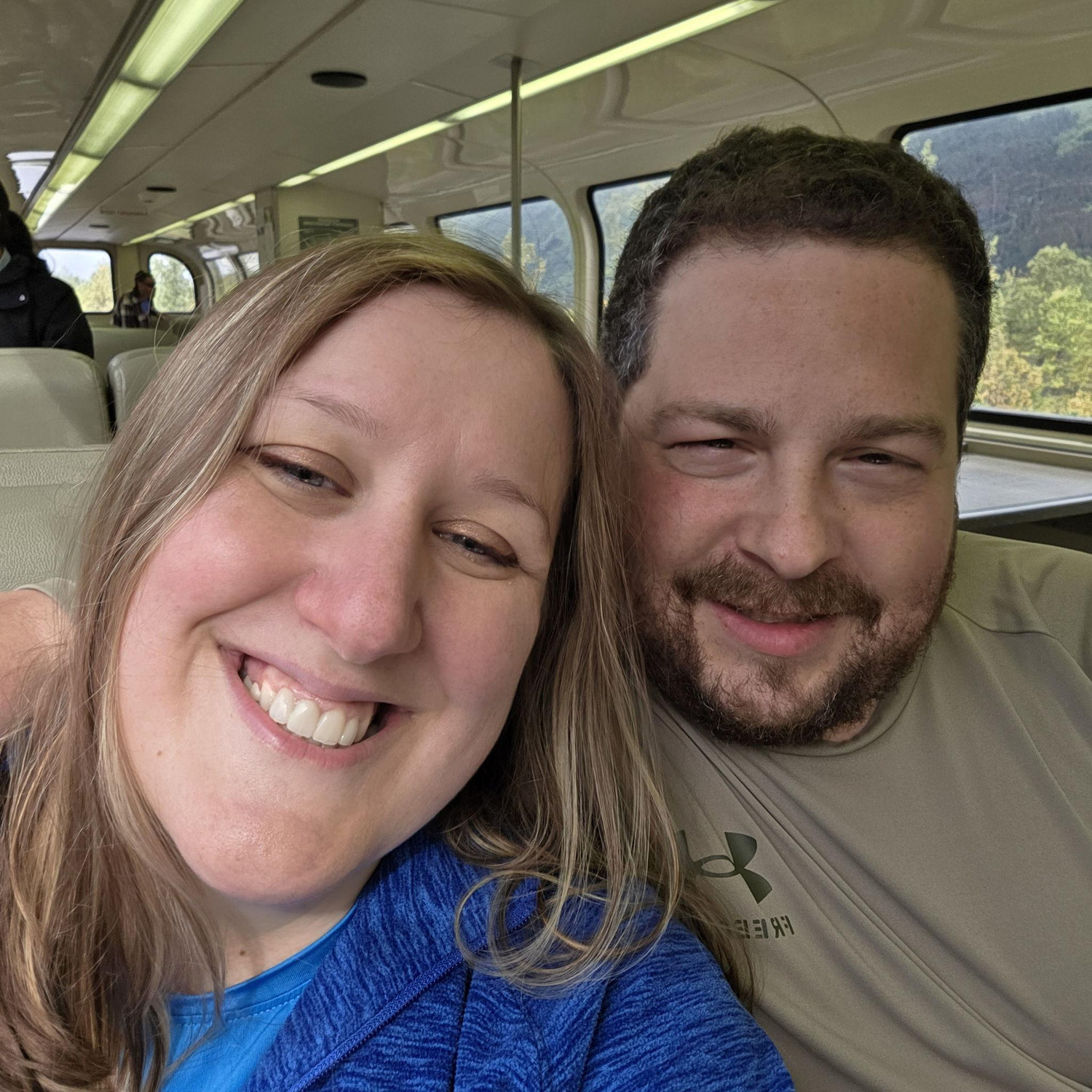 Happy train ride after proposal
