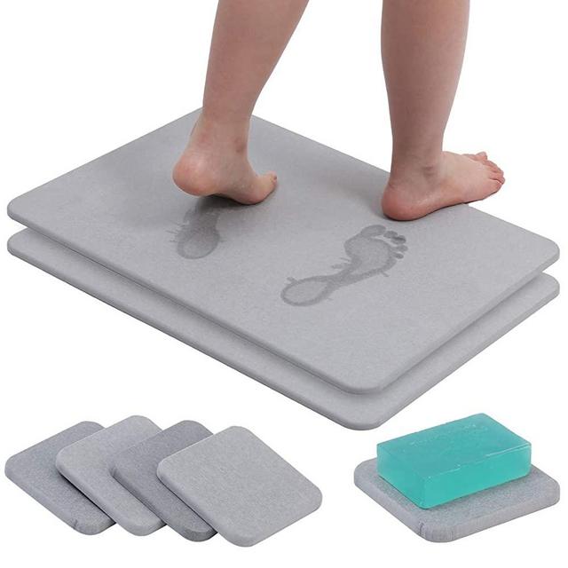 Diatomaceous Earth Bath Mat Diatomite Bath Mat Nonslip Bathroom Floor Mats Fast Water Drying Diatom Mud Mat Absorbent Bath Mat Hard Shower Mat Diatomite Absorbent Foot Pad (Grey)