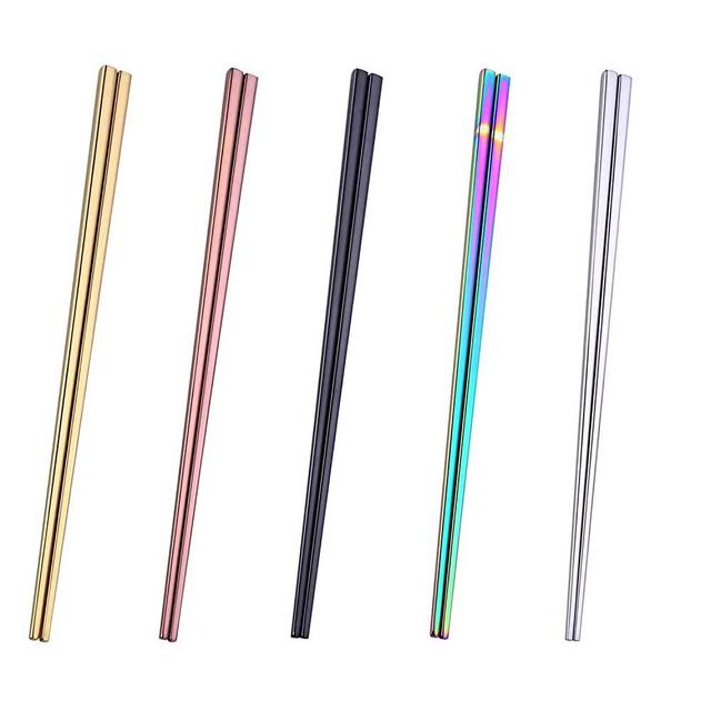 Dtdepth Stainless Steel Chopsticks - 5 Pairs Multicolor Reusable Dishwasher Safe Metal Chopsticks, Square Lightweight Chop Sticks, Easy to Use (No Color Fading)